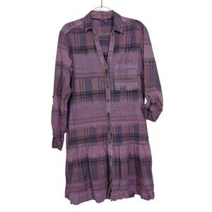 Pilcro Plaid Tangier Mini Shirt Dress Womens Size Large Purple Long Sleeve